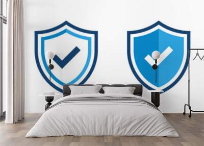 Shield with check mark icon set Wall mural