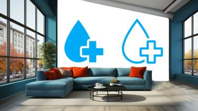 Water drop with plus icon set Wall mural