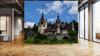 Peles Castle is a masterpiece of German new-Renaissance architecture. Nestled at the foot of the Bucegi Mountains in the picturesque town of Sinaia, built as a summer residence of the kings of Romania Wall mural