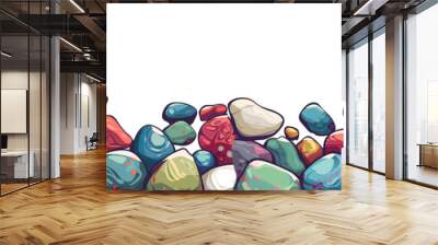 A cartoon style illustration of decorative rocks arranged as a horizontal decorative border, isolated on a white background. The rocks are exaggerated in shape and color, with bold Wall mural