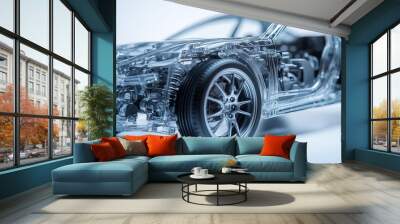 A detailed and realistic of a semi transparent modern diesel car, showcasing its exterior and Wall mural