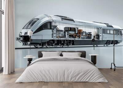 A detailed and realistic of a semi transparent modern electric train, showcasing its exterior and Wall mural