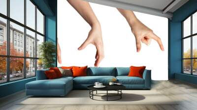 Female hand showing gestures. White palm, arm, fingers in various signs. Concept isolated icon set. Wall mural