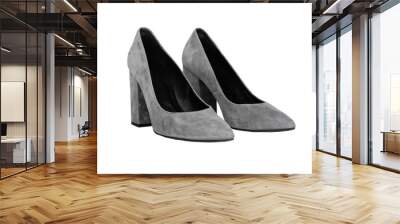 Female shoes pair. Two suede footwear isolated on white background, transparent png Wall mural