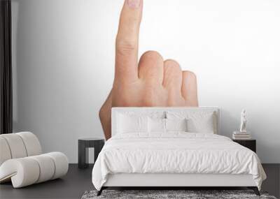 Hand pointing up with index finger, isolated on white. Gesture indicating touch or selection, ideal for navigation and interactive concepts. Close up view showing detail., transparent PNG Wall mural