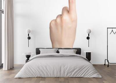 Index finger pointing up, showing something, hand raised, indicating and clicking gesture isolated, transparent png Wall mural