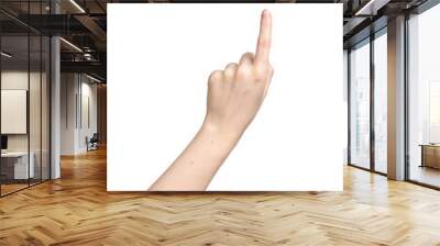 Left hand clicking, index finger touching, gesturing, pointing on something, isolated on white, transparent png Wall mural