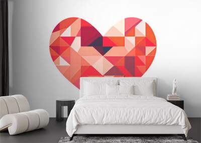 Love valentine design shape geometric heart abstract triangle polygon concept romantic background symbol element. Card wedding pattern red decorative bright color romance icon, transparent PNG Wall mural