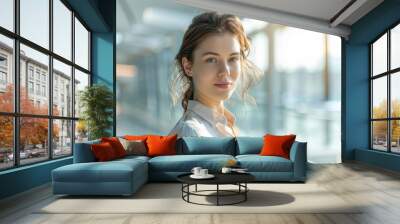 Portrait of a successful executive. Attractive, elegant woman with serious expression, natural Wall mural