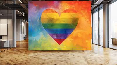 Queer June month rainbow pride lesbian love gay. Homosexual symbol flag freedom bisexual community design heart. Equality background icon colours red lifestyle LGBT transgender Wall mural