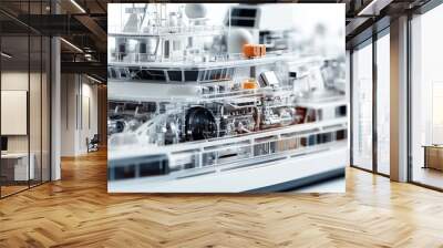 realistic of a modern ship with semi transparent features, allowing a clear view of the engine and Wall mural