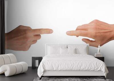 Tow hands, index fingers indicating, pointing at each other, isolated on white background. Wall mural