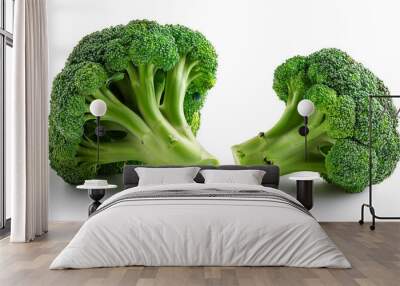 Fresh green broccoli on a white background, a nutrient-packed vegetable for healthy eating and organic diets. Wall mural