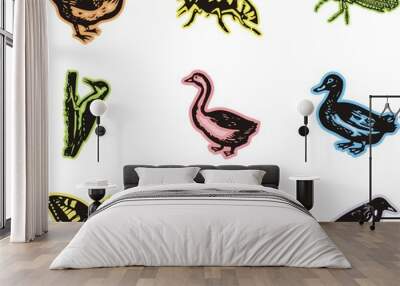 Vector Birds and Insects Wall mural