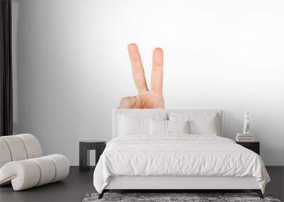 Hand with two fingers raised on white background isolated. Concept hands and body parts. Wall mural