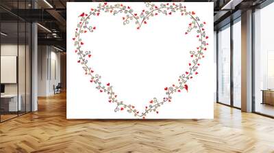 valentine's day vector frame for text, composition of curly tree branches with many hearts and two b Wall mural