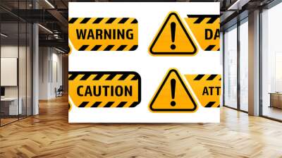 Warning signs with exclamation mark. Warning sign, danger sign, caution sign, attention sign. Vector EPS 10. Wall mural