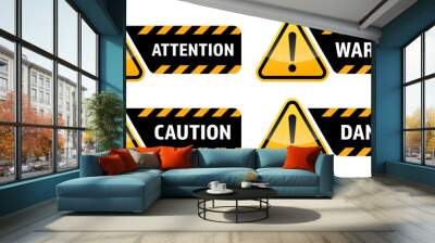 Warning vector signs. Attention sign, warning sign, caution sign, danger sign. Exclamation mark. Wall mural