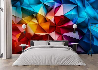 Abstract colorful polygonal background texture. Low poly bright multicolored wall. Vibrant multicolor low polygon mesh wallpaper concept. House decoration origami style. 3d rendering, 3d illustration. Wall mural