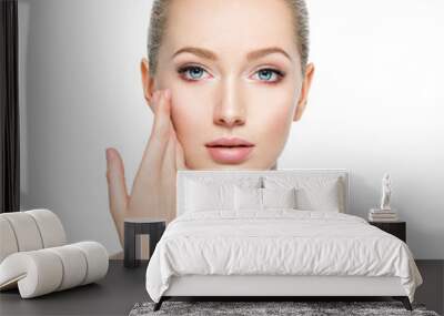 Beautiful face of young woman with perfect health  skin Wall mural