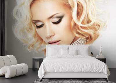 Beautiful white woman with curly  hairstyle Wall mural