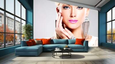 beautiful woman with fashion makeup and white hairs Wall mural