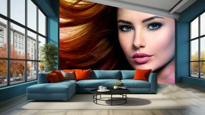 Beautiful woman with long brown hair. Tinted art photo Wall mural