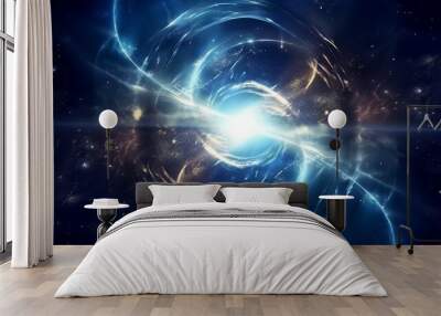 Blue and white nebula in space with sun and stars. .Planets and galaxies in outer space showing the beauty of space exploration. Abstract fractal background. 3D Digital artwork graphic astrology magic Wall mural