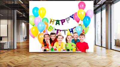 Group of children having fun at the birthday party. Wall mural