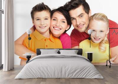 Happy family with two children on white Wall mural