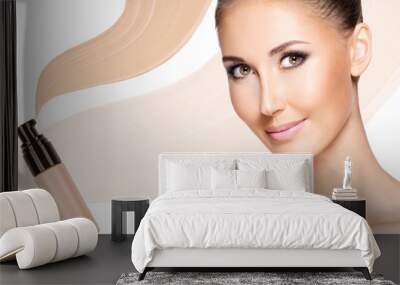 Model face of beautiful woman with foundation on skin Wall mural