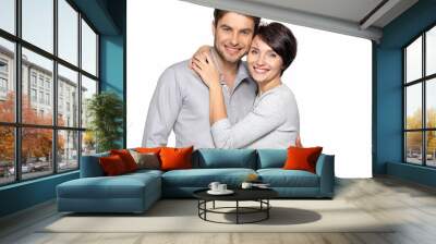 Portrait of happy couple isolated on white Wall mural