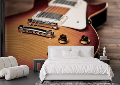 Vintage electric guitar body close-up view is on the wood floor Wall mural