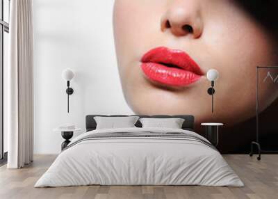 woman in the fashion hat with bright red lips Wall mural