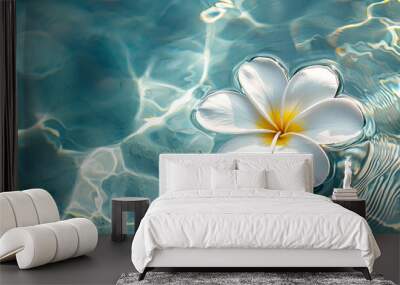 A beautiful white frangipani flower floating on the water, generative AI Wall mural