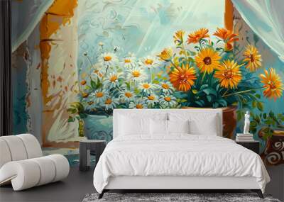 beautiful painting of flowers in an archway, generative AI Wall mural