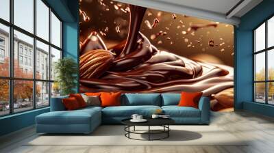 close up of chocolate pouring over almonds, generative AI Wall mural