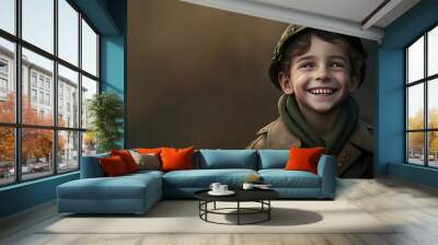 cute boy in military uniform by generative AI Wall mural