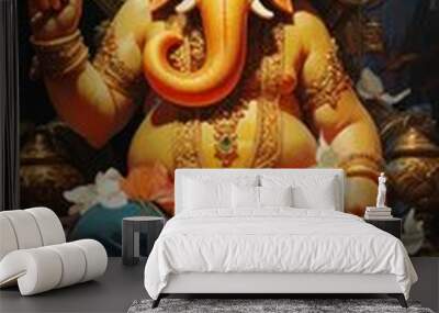 illustration of a ganesha, oil painting, generative AI Wall mural