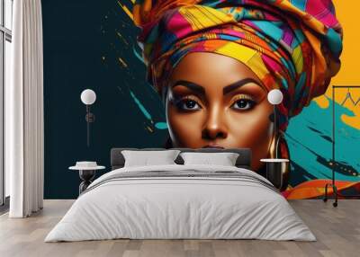 illustration of beautiful  black woman in a turban, generative AI Wall mural