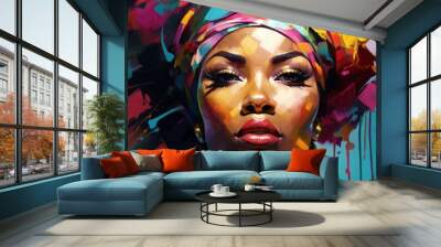 illustration of beautiful  black woman in a turban, generative AI Wall mural