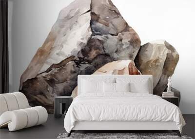 rock and stone watercolor illustration, generative AI Wall mural