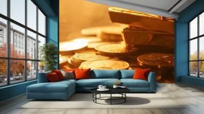 stack of gold bars and coins, generative AI Wall mural