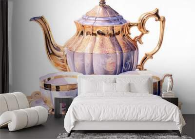 tea set in watercolor style illustration, generative AI Wall mural