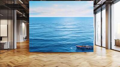 the sea and a very small boat viewed from above, generative AI Wall mural