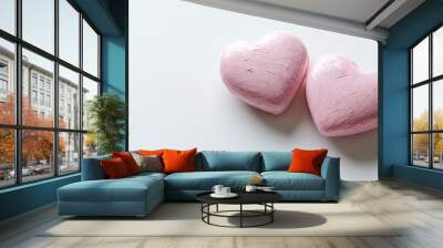 Two pink hearts on a white background, generative AI Wall mural