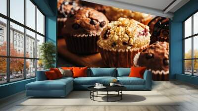 Chocolate Muffin with Chocolate Chips. Selective focus. Wall mural