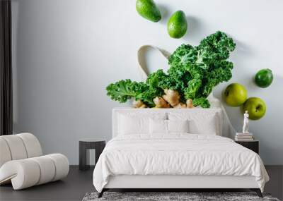 Cotton bag with green fruit and vegetables Wall mural