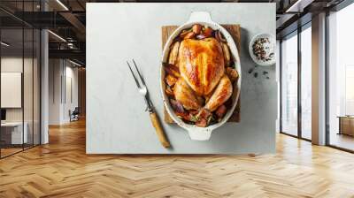 Delicious chicken baked with honey and vegetables. Wall mural