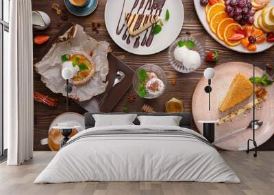 Different desserts with fruits Wall mural